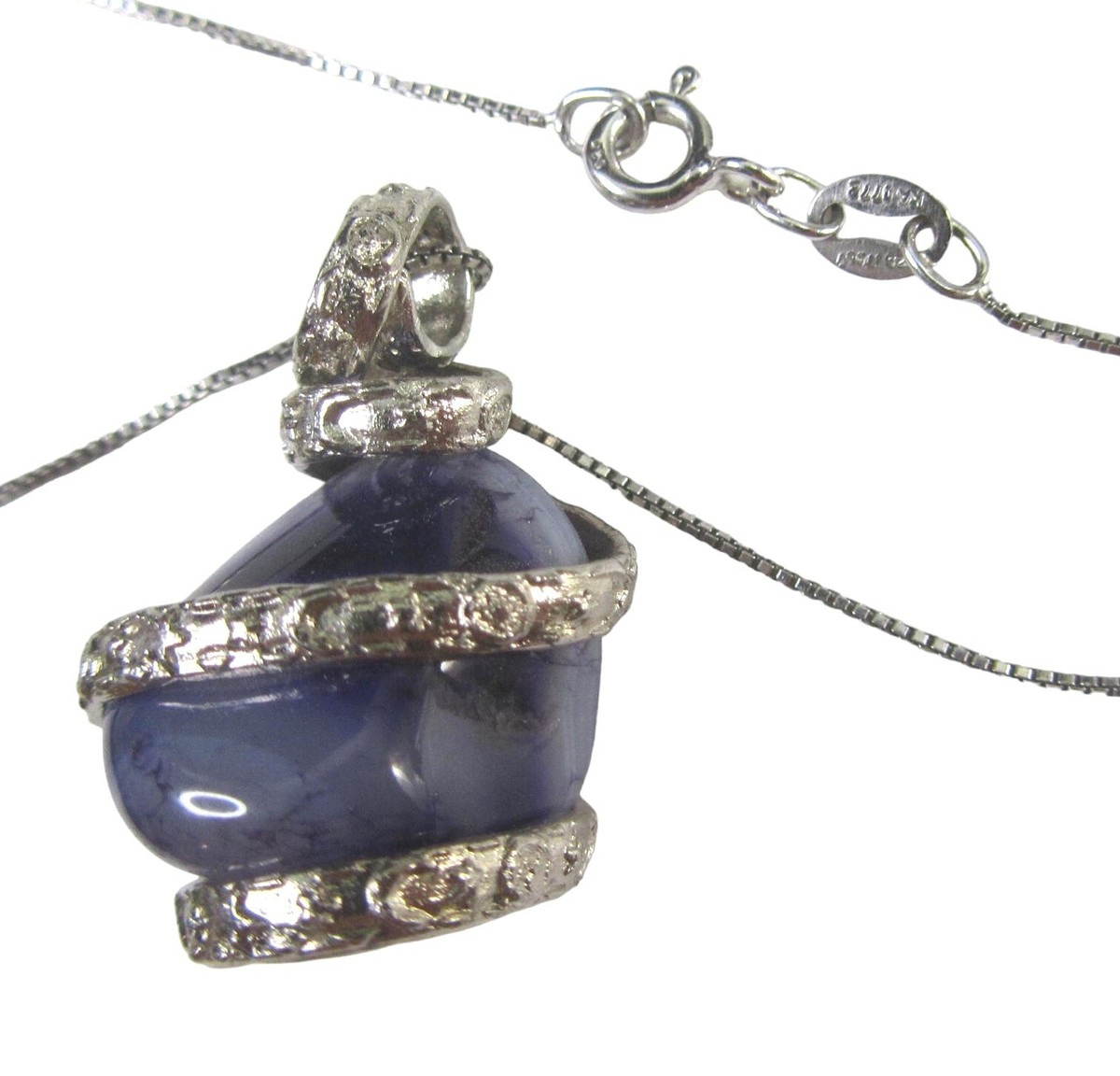 Sterling Silver Italy Necklace Karizia Spa Wrapped Blue Gem