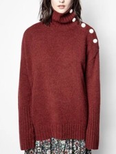 Zadig  Voltaire Alma Sweater 100 Cashmere Pullover Logo Buttons 848, XS, NWT 
