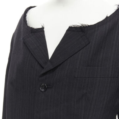 COMME DES GARCONS 1994 dark grey pinstripe frayed cut collar COMME DES GARCONS 1994 dark grey pinstripe frayed cut collar