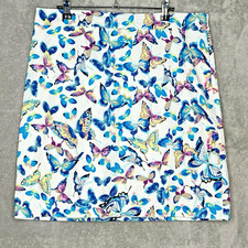 Talbots Canvas 12 A Line Skirt Blue Exquisite Butterflies Cotton Zip Close