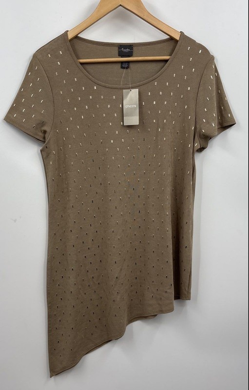 NWT Travelers By Chico's Women's Brown Sierra Studded Blouse Top Size 1