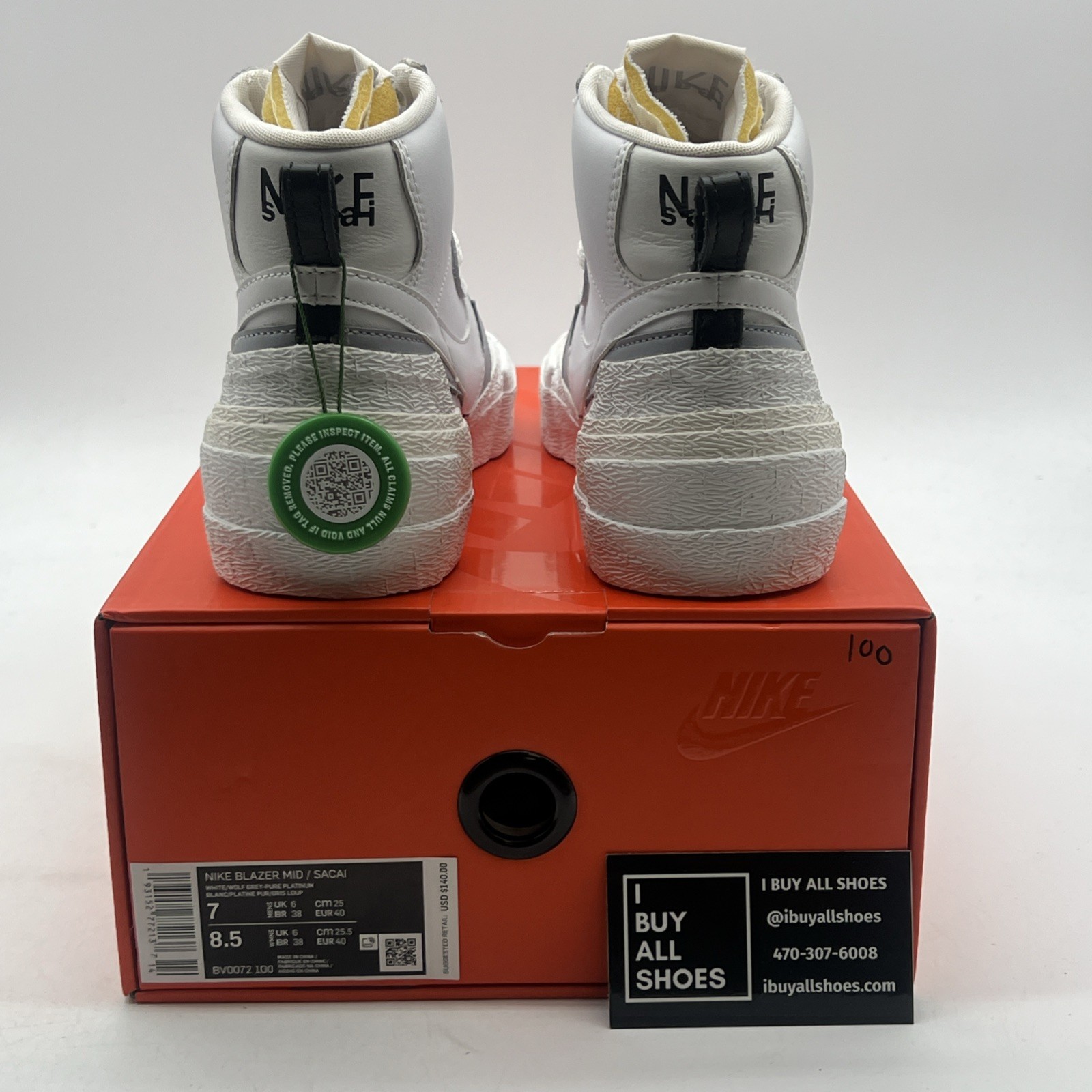 SACAI X NIKE Taglia 7 Nike sacai x Blazer Mid Bianco Grigio (BV0072 100)