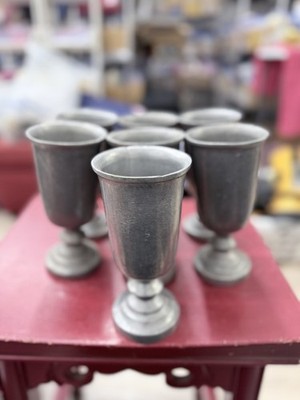 SET OF 7 VINTAGE 8  PEWTER TAVERN WATER/WINE GOBLETS USA
