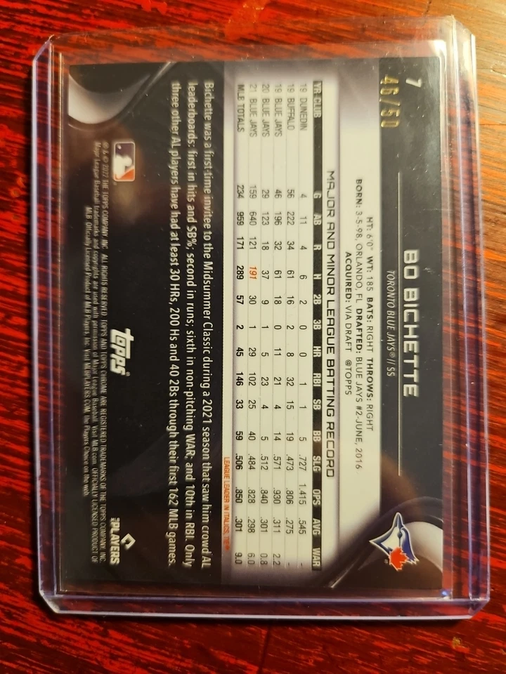 2022 Bo Bichette Topps Black Chrome. Gold Refractor 46/50 #7 - Image 2 of 2