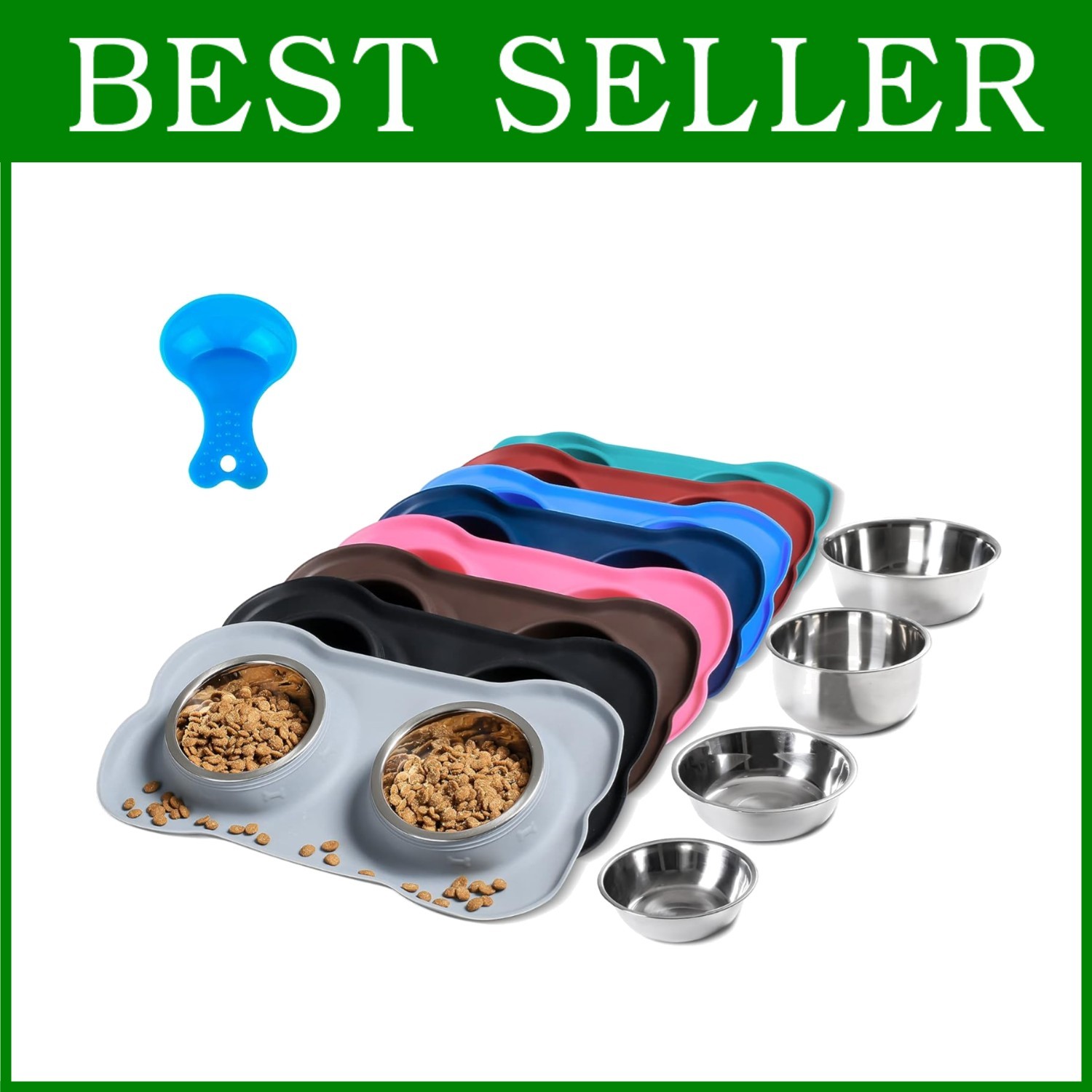 Double Dog Cat Bowls with No-Spill Mat