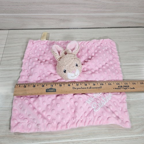 MY FIRST EASTER Brown Bunny Pink Lovey Rattle MTY Int'l Plush Minky Dot Satin - Picture 2 of 5