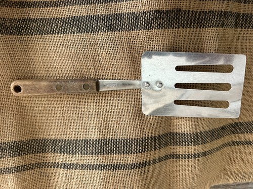 Vintage Robinson Stainless Steel Slotted Spatula Wooden Handle 10.5" USA