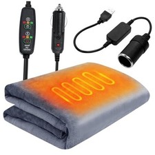 12v Car Heated Blanket, 57"x43" Fleece Portable Electric Blanket with