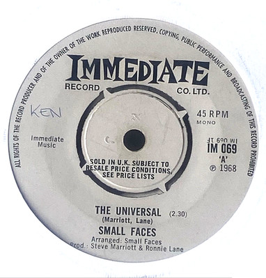 SMALL FACES ''UNIVERSAL '' ORIGINAL   1968 45 RPM  NICE PLAY !