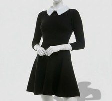 BCX Women's Juniors Black Faux Pearl-Collar 3/4-Sleeve Fit & Flare Dress Size XL