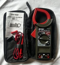 Cen-Tech Digital Clamp Meter Tester #95683 W/ Test Leads, Case & Instructions.