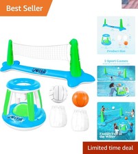 Inflatable Volleyball Net  Basketball Hoops Pool Float Set; Balls Included f...