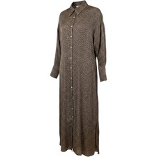 Banana Republic 100% Silk Maxi Shirt Dress Geometric Print Brown XL Quiet Luxury
