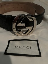 Gucci Mens Black Monogram Belt. Like N3w Silver Belt Buckle. 95 38