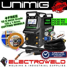 UNIMIG ENVY Multi 195 Pulse Mig Tig Stick 4 in 1 Welder + 2 x Torch U11204