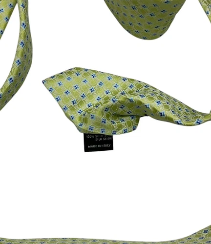 CANALI Men's 100% Silk Necktie LUXURY Tie Green Geometric W:3.5" EUC - Picture 3 of 4