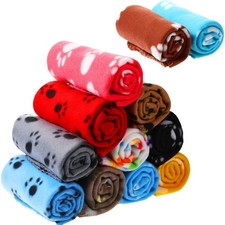 12 Pieces Fleece Blankets for Pets Dog Puppy Paw Print Cat Bedding Cover Blan...