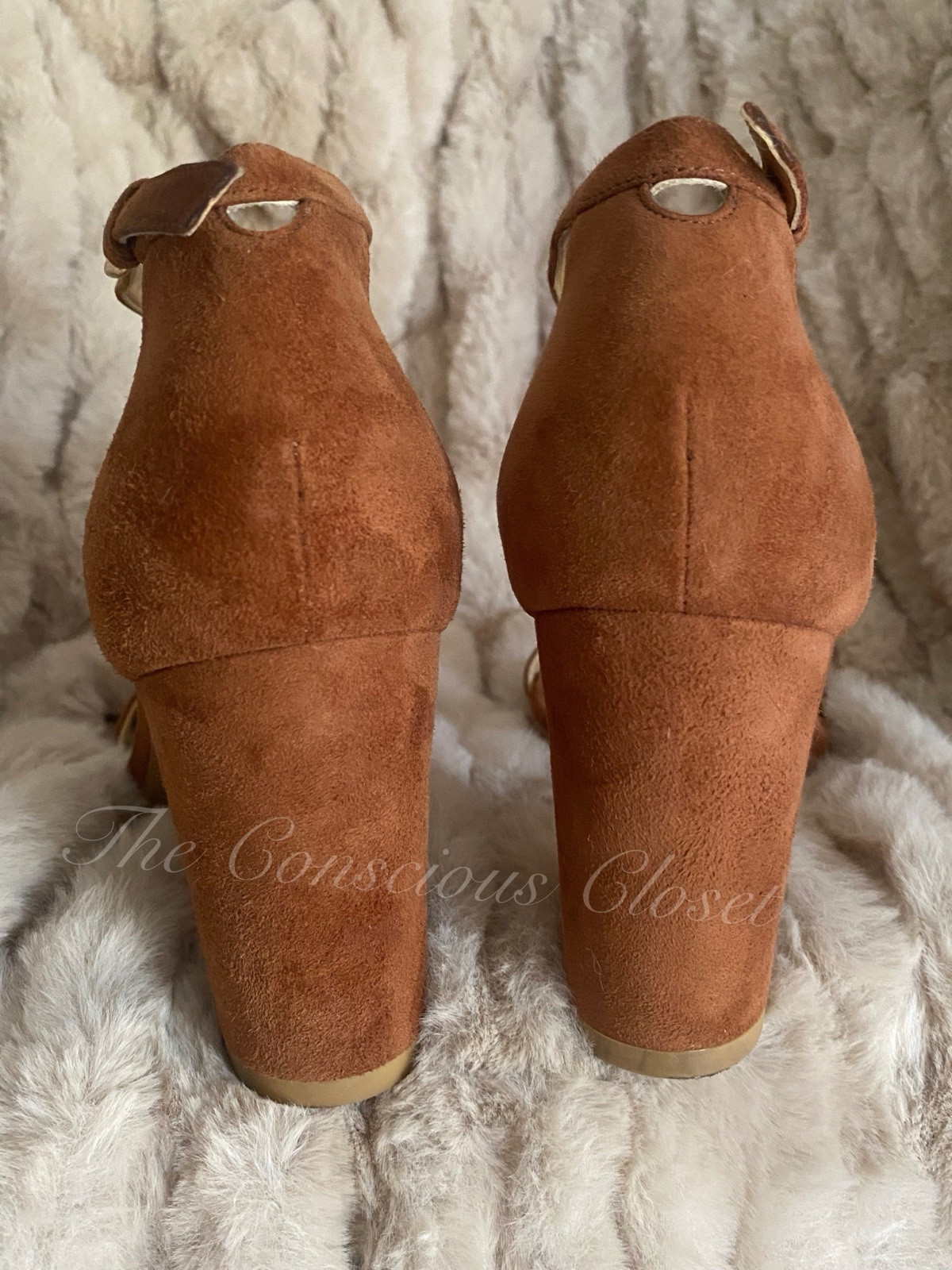 Stuart Weitzman Nudist Block 75 Heeled Ankle Sandal In Hazel Suede US 8.5 EUR 39