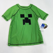 Minecraft Rash Guard Boys 10-12 Green Creeper UPF 50 Short Sleeve Swim Shirt