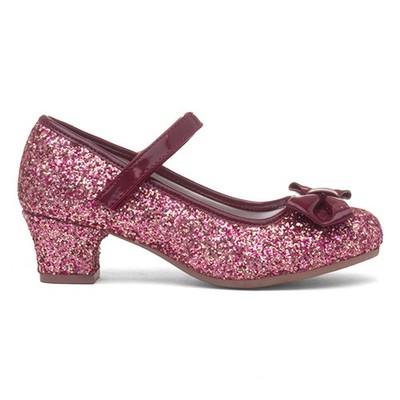 Girls Shoes Red Kids Heels Burgundy Glitter Bow Easy Fasten Mary