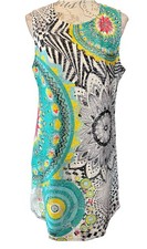 Izabel London UK 16 EU 44 Retro mosaic Overlay lined sleeveless Colourful dress