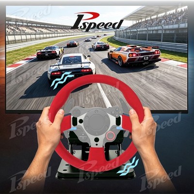 Universal 13'' Red Faux Suede Aluminum Spoke Sim Racing Gaming Steering Wheel