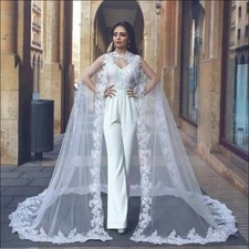 Appliques Wedding Wrap Long Bridal Shawl Cape Lace Tulle ElegantCloak Customized