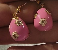 Pink Enamal With White Enamal Earrings Pierced