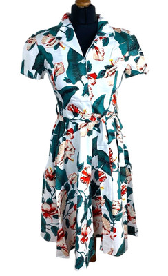 Dress Tells Leaf Print Vintage Dress Alone Belted Collared Women's UK Size S