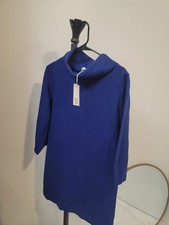 COS Blue Wool Cotton Blend Cowl Neck 3/4 Sleeve Sweater Dress Sz S New NWT 