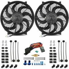 DUAL 14-15 INCH 130W ELECTRIC COOLING FANS 3/8 GROUND 180F THERMOSTAT WIRING KIT
