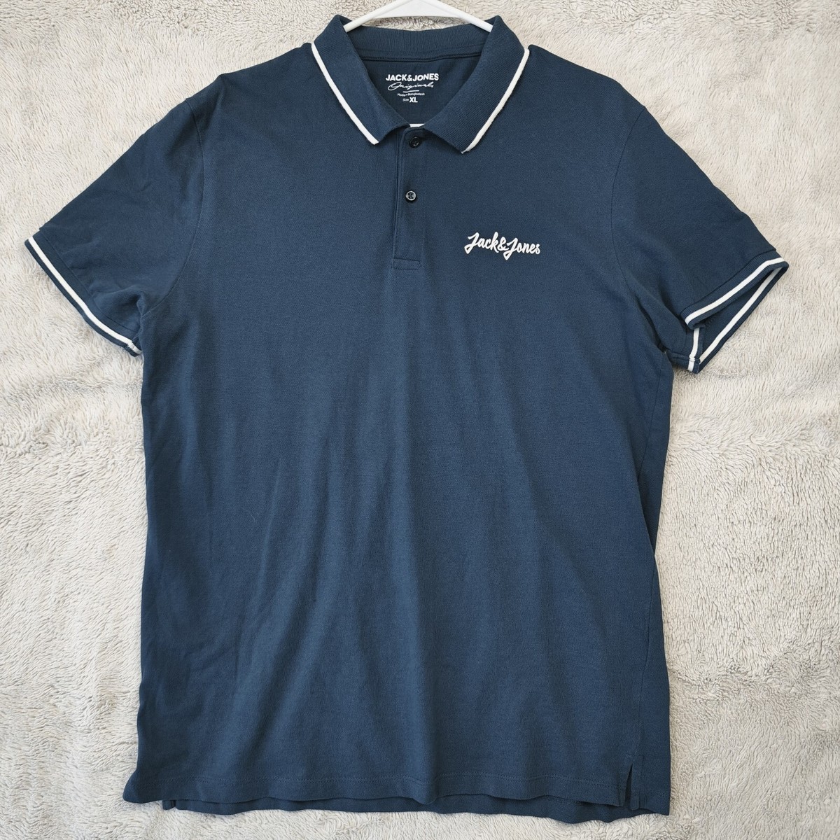 Jack Jones Originals Polo Shirt Men's XL Faded Blue Logo Classic Golf