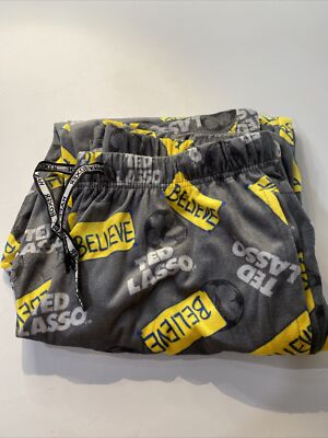 Ted Lasso Believe Mens Large Lounge Pajama Pants Happy Boxer Fleece Gray Yellow