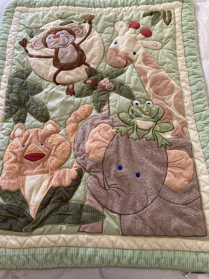 NoJo Monkey Zoo Green Baby Blanket Quilt Giraffe Frog Elephant Cuddle Soft Quilt - Image 1 of 4