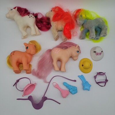 Vtg My Little Pony Figures Lot G1 Peachy Apple Jack Moondancer Ribbon Paradise