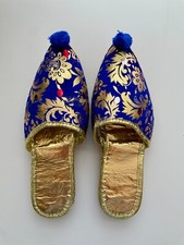 Blaue Babouche Henna Schuhe mit Bommeln - EU36 Kostüm Junggesellinnenabschiede