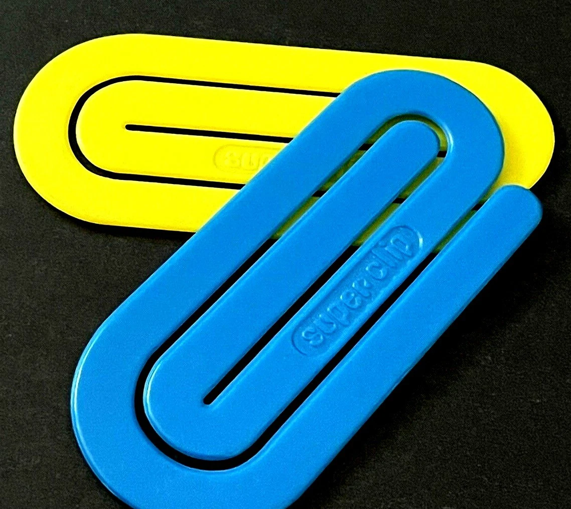 Vtg 80s Superclip Iconic Big Large Flat Colored Plastic Paper Clip Set of 3