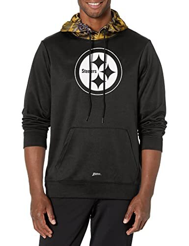 Толстовка с капюшоном Zubaz NFL Mens Pittsburgh Steelers командного цвета с камуфляжной задней панелью
