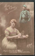 WWI French military Mots de coeur post card/AEF in France to Newark New York