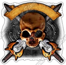 Skull Swords Gothic Bike Biker Sword Death Car Bumper Vinyl Sticker Decal 4.6"