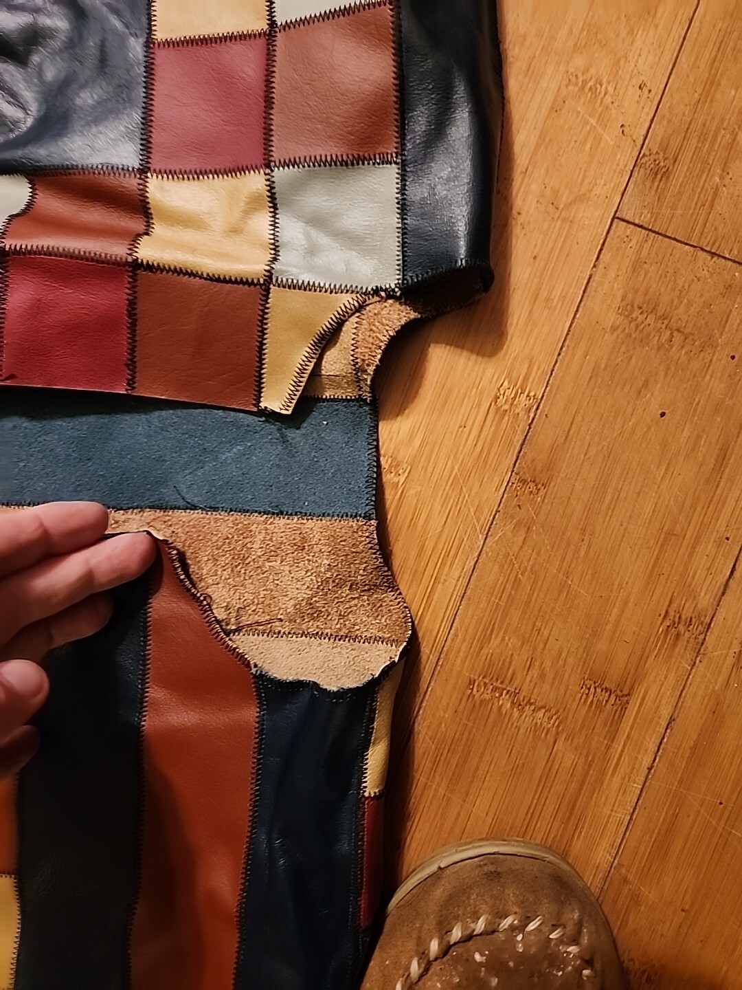 Unique Large Leather Colorful Patchwork Poncho Se… - image 4