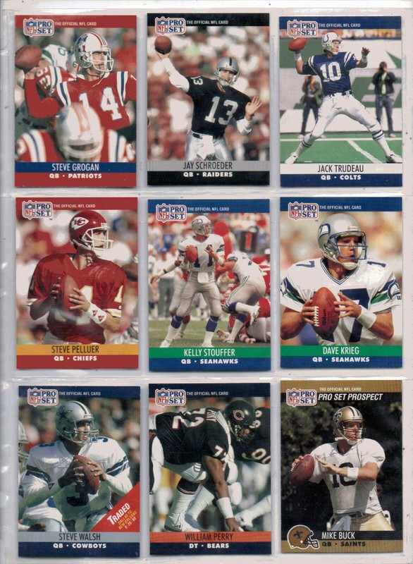 1990 Pro Set Football, 9 VF-NM Quarterback cards-Grogran,Krieg,Schroeder,Buck