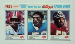 1982 Kelloggs Football UNCUT Sheet of 3 Bartkowski Brazile MINT 