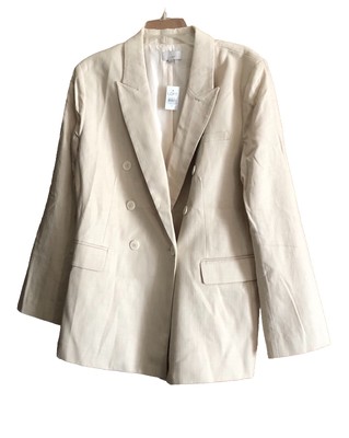 Loft Long Double Breasted Blazer Jacket Beige Size 18 NWT