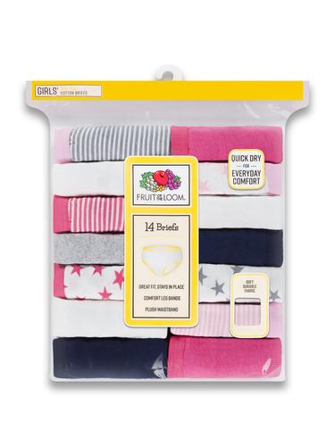 Fruit of the Loom Girls' Cotton Brief Underwear, 14 Pack Panties Sizes 4 - 16 - Picture 2 of 15