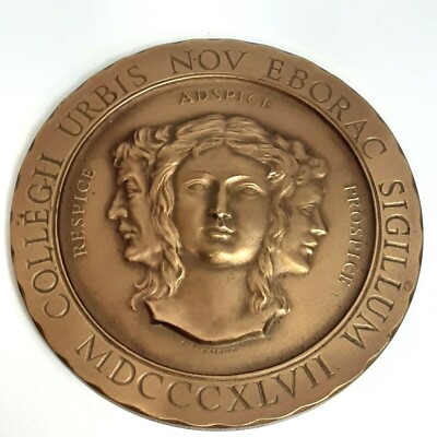 1967 College Of New York 3-Faced PHI BETA KAPPA Centennial 3'' Bronze Medallion 
