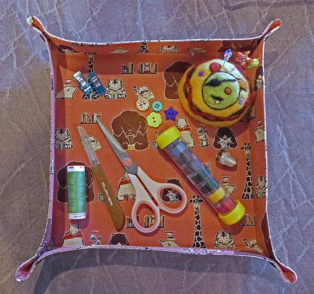 Fabric Folding Travel / Valet / Craft Tray, Animal Pattern 9 inch