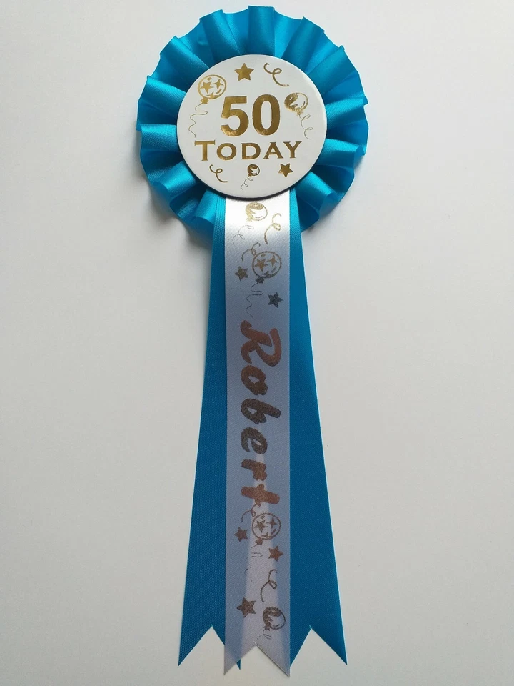 Birthday Rosette With FREE Personalised Tail Name Print 18,21,30,Any Age - Image 2 of 2