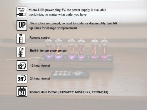 Nixie tube clock with IN-8-2 (fine 5) Desk without case Remote Auto Temperature - Picture 2 of 10