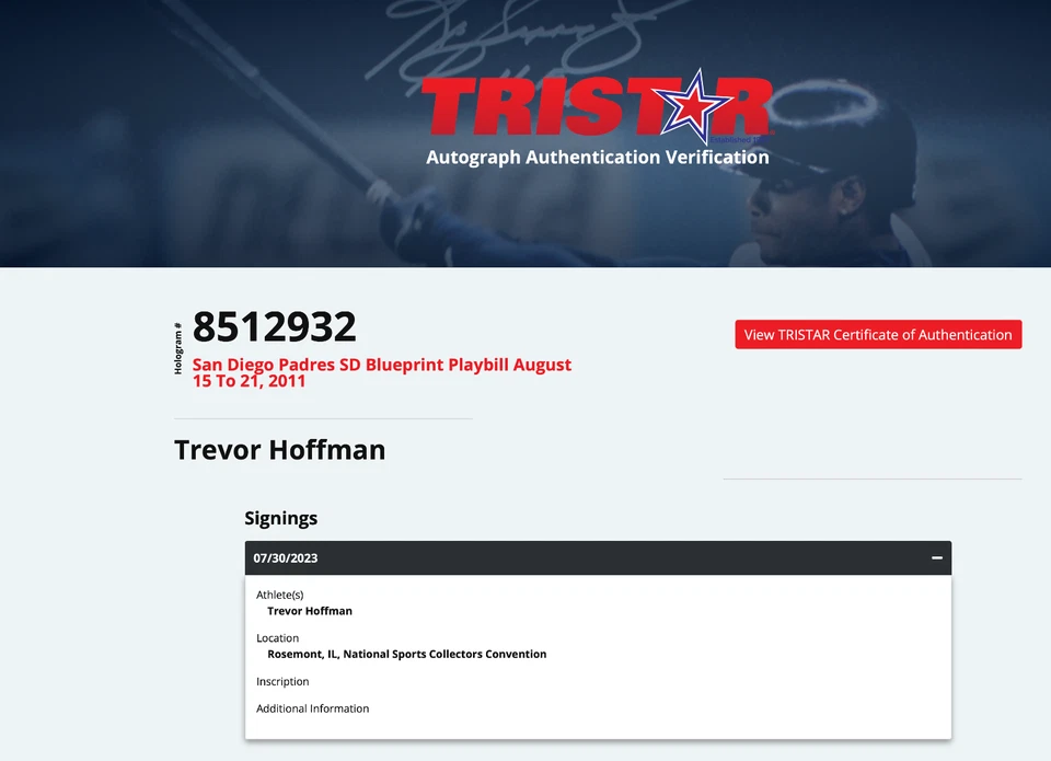 TREVOR HOFFMAN Autographed Retirement Ceremony Program San Diego Padres Tristar - Image 3 of 4